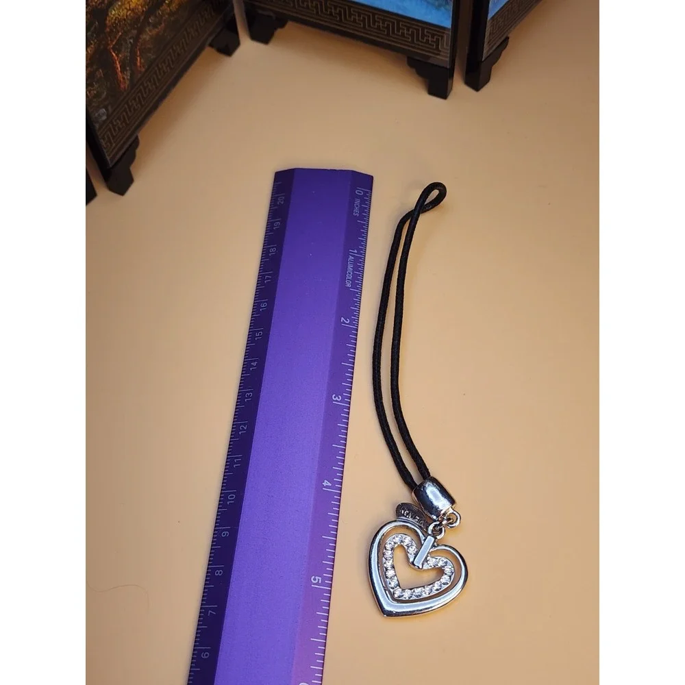 Vtg 1980s COOKIE LEE Purse Charm Key Chain Key Fob Double‎ Rhinestone Heart Cord